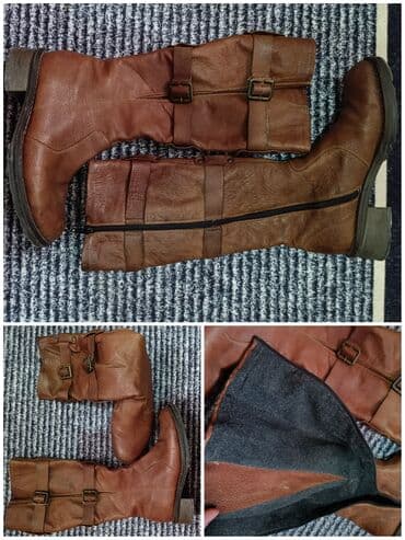 женские резиновые сапоги: Ботфорты, Размер: 36, цвет - Коричневый, Б/у — 1