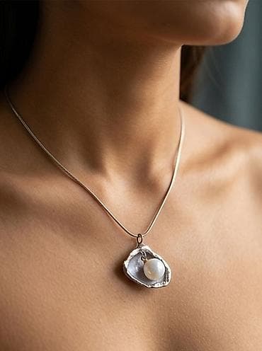 İnci,qalay asma, zərif gümüş 925 boyunbağı.ƏL İŞİ - Dizayn: Dəniz