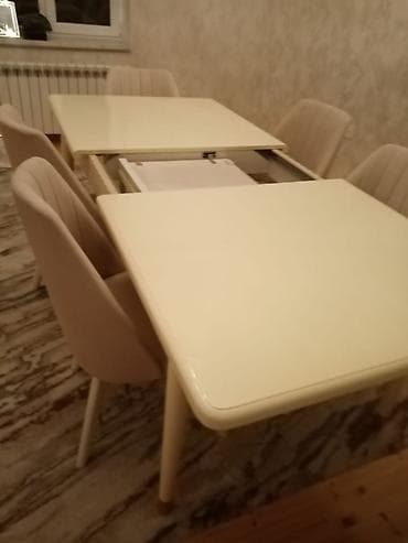 madeyra masa: Qonaq otağı üçün, İşlənmiş, Açılan, Dördbucaq masa, 6 stul — 5