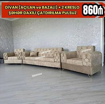 Yeni, Divan, 2 kreslo, Bazalı, Açılan