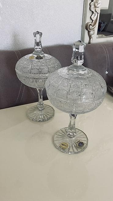 Kristal qapaqlı şirniyyat qabları (2 ədəd dəst) - Material: yüksək