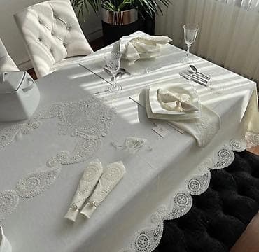 emmi tekstil: Süfrə/38 Parça (ağ rəng) Masa örtüsü -1 ədəd (260 sm ölçüsü) Runner -1 — 1
