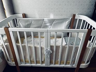 Mebel: Uşaq beşiyi – çoxfunksiyalı, ağ rəngdə, xalis agac — 2