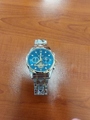 qzil saat: Kişi qol saatı – mavi siferblatlı, metal qolbaqlı - Korpus: parlaq — 2