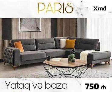 taxt divan: PARIS künc divan dəsti - Müasir dizayn: tünd boz rəng, taxta ayaqlar — 1