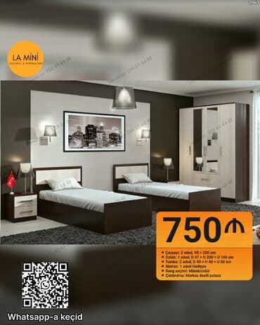 ayaqabl dolabl: 2 təknəfərlik çarpayı, 2 tumba — 1