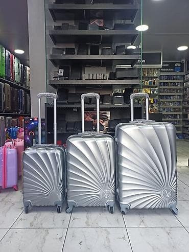 Gümüş rəngli sərt qabıqlı çamadan dəsti – 3 ölçü - Korpus: yüngül və