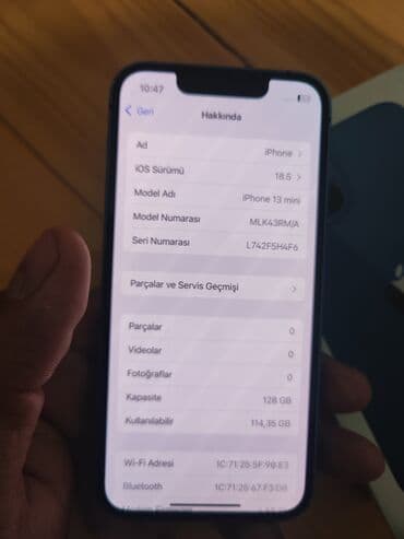 Apple iPhone: IPhone 13 mini, 128 GB, Jet Black, Barmaq izi, Face ID, Sənədlərlə