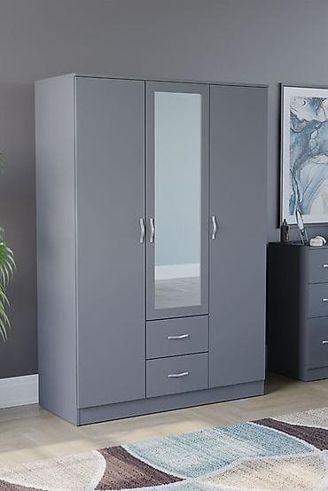 Шкафы: 3 двери, С зеркалом, Серый, Распашной, Прямой шкаф — 1