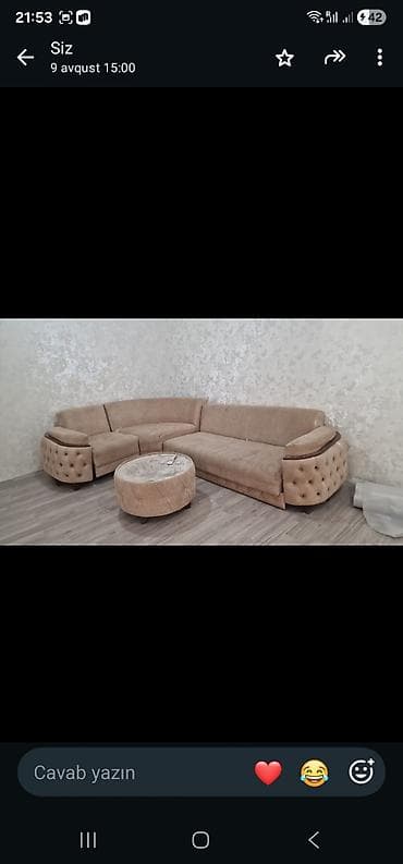 софа кровать: Divan dəsti, L-şəkilli künc divan və uyğun dairəvi pufdan ibarətdir — 1