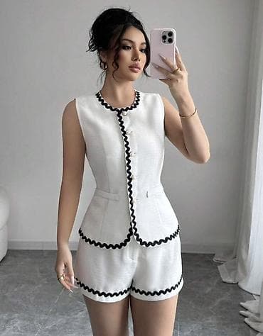 Qadın geyimləri: SHEİN TƏZƏ Qadın dəst – ağ rəngli, qolsuz jilet və şort - İki — 2