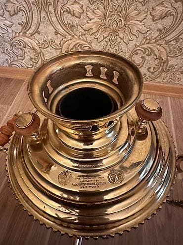 samovar 5l: Antik samovar – Tula istehsalı, qabartma nişan və yazılarla - — 2