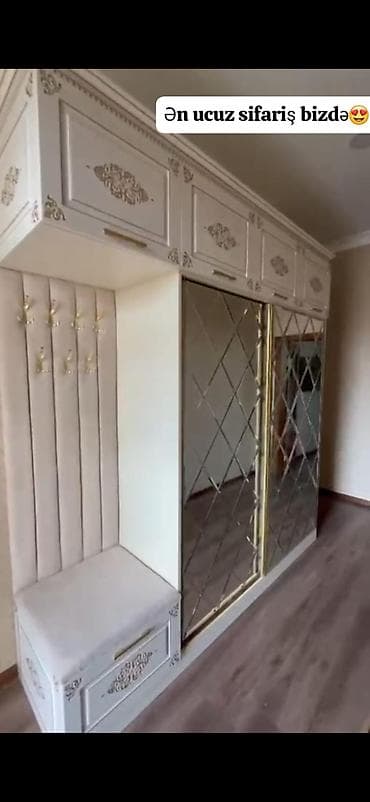 2 qapılı, Güzgülü, Bej, Digər material, Kupe, Düz dolab