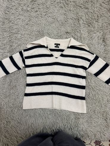 yun şalvar: Massimo Dutti Zolaqlı qadın sviteri - Rəng: krem/ağ fon üzərində — 1