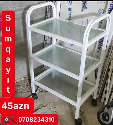 prokat stol stul: Məhsullar: - 3 mərtəbəli servis arabası: metal konstruksiya, şüşə — 1