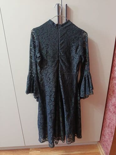 midi məxmər ətəklər: Qadın krujeva paltar - Rəng: qara - Material: tam krujeva üst qat — 5