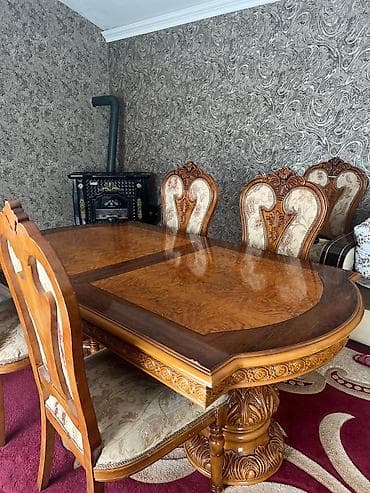 Для гостиной, Б/у, Раскладной, Квадратный стол, 8 стульев — 1