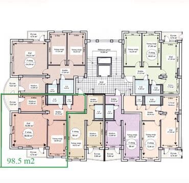 razinde kiraye evler 300 manat: 2 otaqlı, Yeni tikili, 98 kv. m — 11