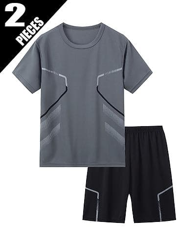 yagis geyimi: 2 parçalı idman dəsti - Tərkib: qısaqol köynək + şort - Rənglər: boz — 1