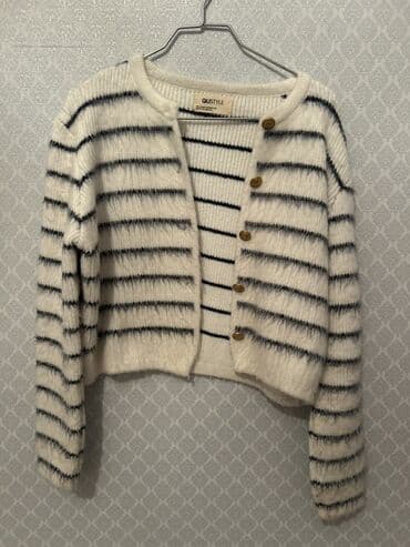 QUSTYLE brendli kardiqan - Rəng: krem-ağ, tünd göy/qaraya yaxın üfüqi