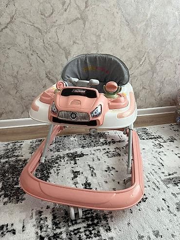 oyuncaq evler: Uşaq gəzdirəni (Baby Walker) – maşın dizaynlı, çəhrayı-ağ rəng — 1