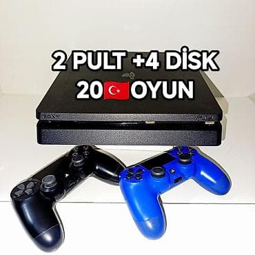 Şəkildəki PS4 slim 500gb plombu üzərində ideal 2 pult +türk hesabı