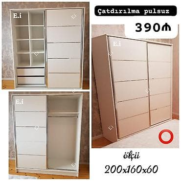 paltar dolabi modelleri: Yeni, 2 qapılı, Siyirməli, Ağ, Digər material, Kupe, Düz dolab — 1