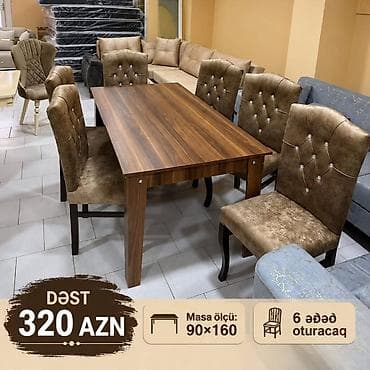 Qonaq otağı üçün, Yeni, Açılmayan, Dördbucaq masa, 6 stul — 2