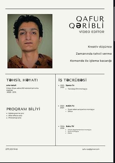 Ev personalı və təmizlik: Qrafik dizayner, 23 yaş, 3-5 illik təcrübə, Tam iş günü — 1