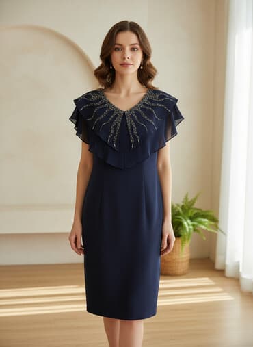 son zeng donlari: Qadın paltarı – tünd lacivərt, şifon detallı - Model: dizə yaxın — 1