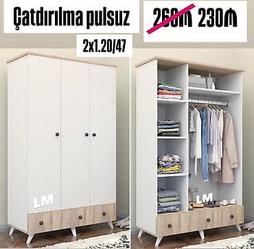 madeyra paltar dolabi: 3 qapılı, Siyirməli, Ağ, Digər material, Açılan, Düz dolab — 1