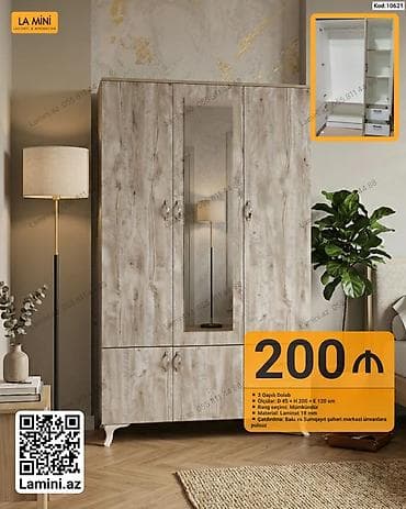 3 qapılı paltar dolabı – La Mini - Ölçülər: 45 sm (dərinlik) x 200 sm — 1