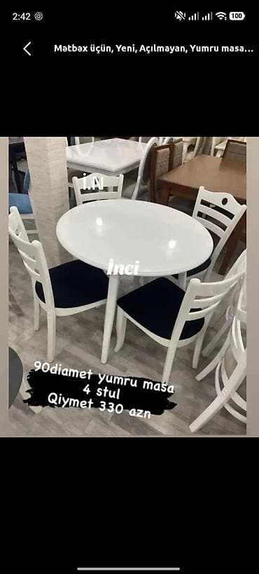 Mətbəx üçün, Yeni, Açılmayan, Yumru masa, 4 stul