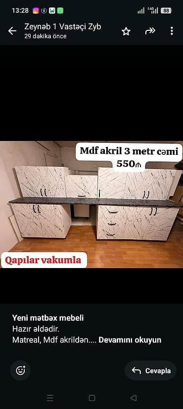 *Yeni mətbəx mebeli* Hazır əldədir. Matreal, Mdf akrildən. Vakum — 1