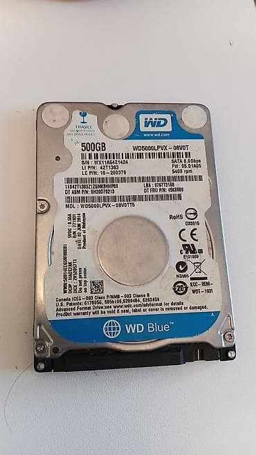 Noutbuk komponentləri: WD Blue 2.5" HDD – 500GB - Model: WD5000LPVX (WD Blue) - Form-faktor — 1