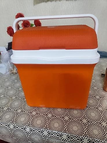 plastik butulkalar: Portativ izolyasiyalı soyuducu konteyner - Rəng: narıncı gövdə, ağ — 1