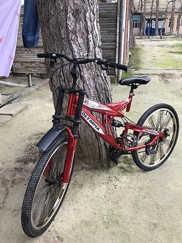 Olympia dağ velosipedi - Rəng: qırmızı, ağ loqotipli - Çərçivə: tam