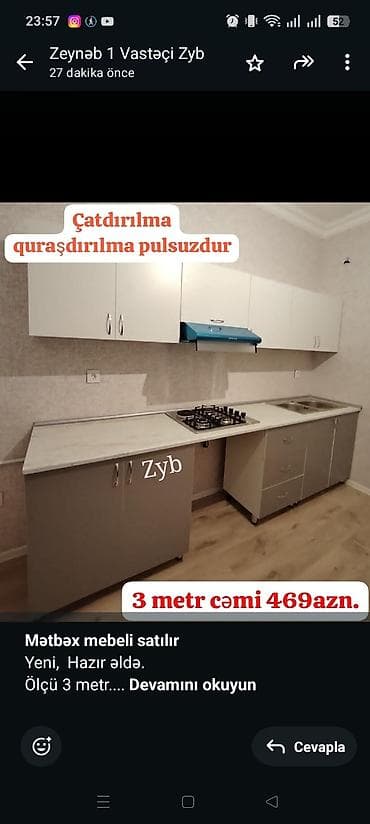 *Mətbəx mebeli satılır* Yeni, Hazır əldə. Ölçü 3 metr. Matreal Rus lalafo.az -da *Mətbəx mebeli satılır* Yeni, Hazır əldə. Ölçü 3 metr. Matreal Rus