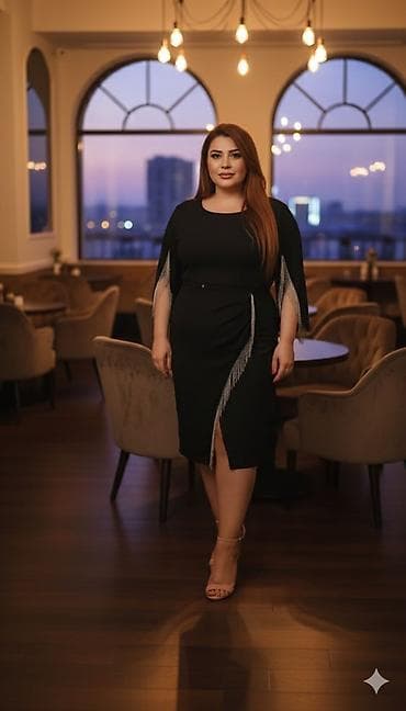 Qadın gecə/libas – qara rəng - Model: dizə qədər (midi) qara don - — 1