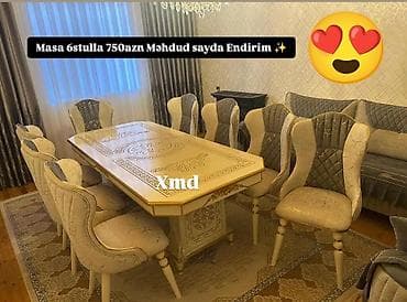 manikur masalari: Qonaq otağı üçün, Yeni, Açılmayan, Dördbucaq masa, 6 stul — 1