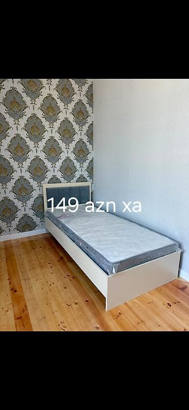Tək nəfərlik çarpayı və döşək dəsti - Rəng: ağ korpus, boz yumşaq