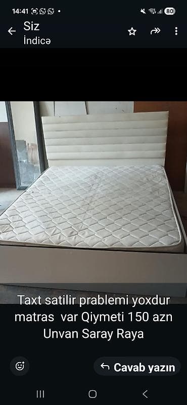 taxt çarpayı: Taxt və matras komplekti - Rəng: ağ/krem - Başlıq: yumşaq, üfqi — 1