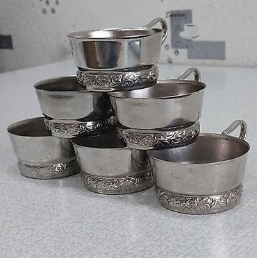 xurustal stekan: Stəkanlar, rəng - Gümüşü, 6 ədədli dəst, SSRİ — 5