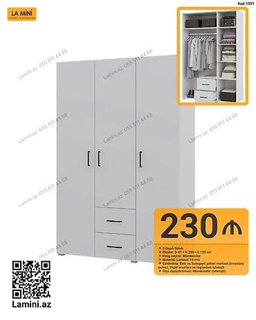 LA MINI 3 qapılı dolab - Ölçülər: D 47 × H 200 × E 120 sm - Material lalafo.az -da LA MINI 3 qapılı dolab - Ölçülər: D 47 × H 200 × E 120 sm - Material