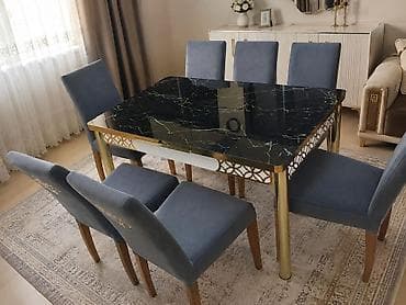 Qonaq otağı üçün, İşlənmiş, Dördbucaq masa, 8 stul