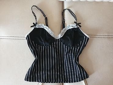 stringer alt geyimi: Qadın camisole/korsaj üslubunda üst - Rəng: qara, incə ağ zolaqlı - — 1