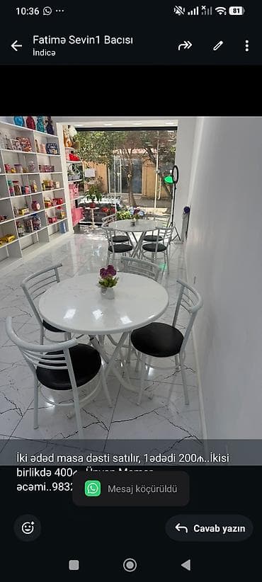 İki ədəd masa dəsti satılır, 1ədədi 200₼. İkisi birlikdə 400₼. Ünvan