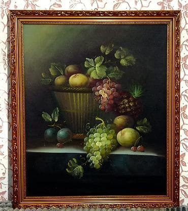 Yağlı boya natürmort tablo - Mövzu: klassik natürmort – səbətdə və