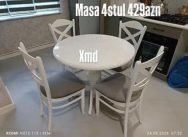 stul stol: Ağ rəngli dairəvi yemək masası və 4 ədəd stul dəsti. - Klassik — 1