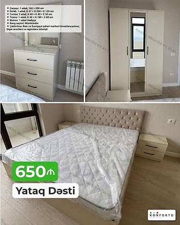 cekic 2018: Yataq Dəsti – 650 AZN Komplekt: - Çarpayı: 1 ədəd, 160 × 200 sm - — 1